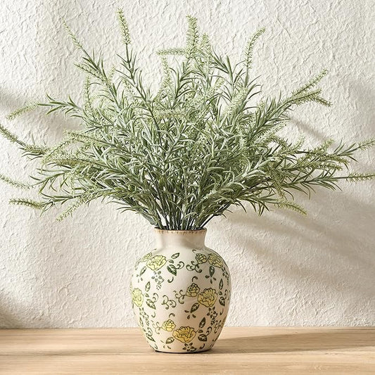 SIDUCAL Ceramic Vintage Vase, 5.83 Inch Yellow Rose Chinoiserie Floral Vase, Rustic Farmhouse Vases for Bouquet, Home Decor, Living Room, Bookshelf, Garden, Tuscan Decor