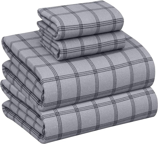 RUVANTI Flannel Sheets Queen Size - 100% Cotton Double Brushed Bed Sheets, Deep Pockets 16 Inches Queen Sheet Set, All Seasons Breathable & Extra Soft - Warm & Cozy, 4 Piece, Open Grid Check