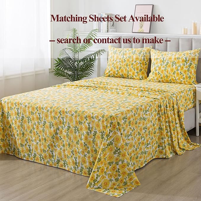 FADFAY Sunflower Duvet Cover Set Vintage Yellow Daisy Floral Bedding Shabby Botanical Comforter Cover Set 100% Cotton Ultra Soft Quilt Cover with Hidden Zipper Closure 3Pcs, King/California King Size