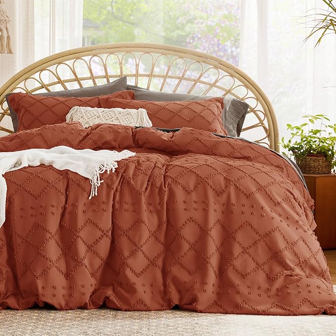 Bedsure Boho Twin Duvet Cover Size - Terracotta Breathable & Soft Boho Bedding, Machine Washable Comforter Cover for All Seasons, Includes 1 Duvet Cover 68"x90" with 1 Pillow Sham & Zipper Closure