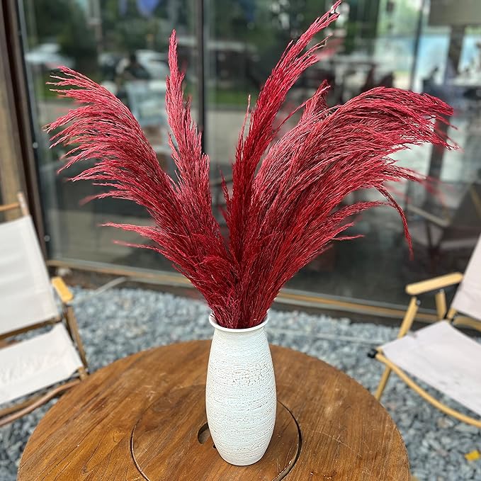 Pampas Grass Decor Tall,Long Pampas, Large Pompas Floral, Elegant Feather Flowers for Wedding Decorations, Living Room Decor (Natural Red, 4pcs 43.3"(110cm))