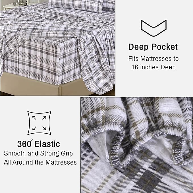 RUVANTI Flannel Sheets Full Size - 100% Cotton Double Brushed Bed Sheets Set, Deep Pockets 16 Inches, All Seasons Breathable & Extra Soft Full Sheets, Warm & Cozy, 4 Piece, Modest