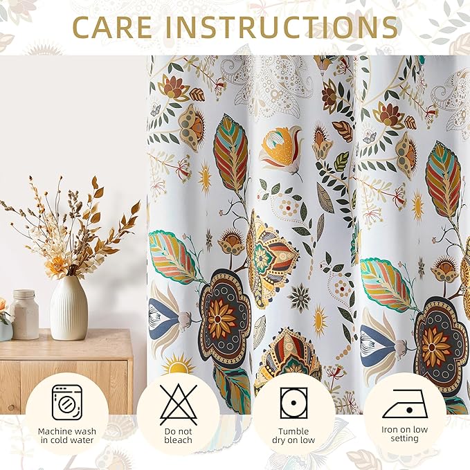 XiDi Extra Long Blackout Floral Curtains 108 Inches Long 2 Panels for Bedroom Living Room Thermal Insulated Luxury Colorful Curtains Vintage Patterned Botanical Printed Grommet Drapes White 52x108