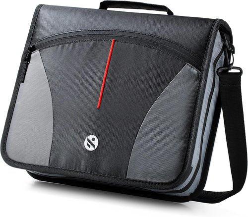 Skiennix 3-Inch O-Ring Zipper Binder - Expanding Files & Multiple Pockets | Jet Black with Shoulder Strap
