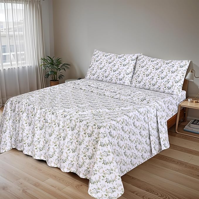 RUVANTI 100% Cotton Twin XL Sheet Sets, 3 Pieces, Soft & Breathable Percale Weave Bedding, Deep Pocket 16", Hotel Standard, Crisp Cool Feel, Durable, Perfect Size Floral Sheets, Heritage