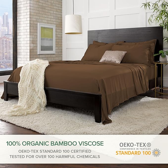Pure Bamboo King Sheets, Genuine 100% Organic Viscose Derived from Bamboo Bed Sheet Set, Luxuriously Soft & Cooling, Double Stitching, 2 Year Quality Promise (King, Coconut Husk)