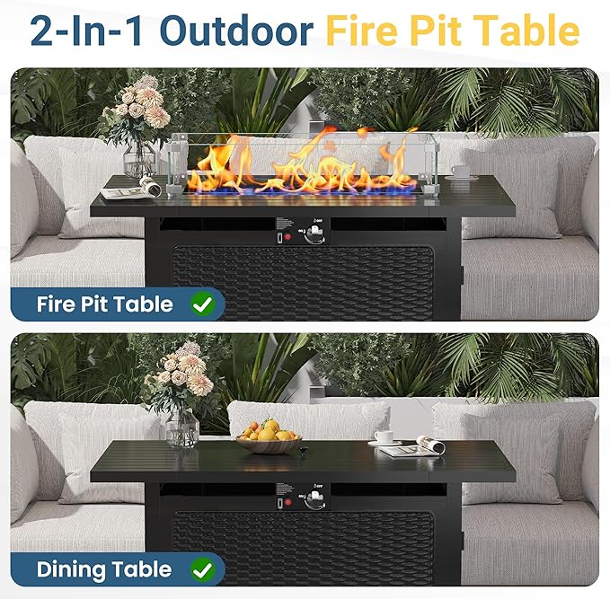 Wisteria Lane 43" Propane Fire Pit Table, 50,000 BTU Gas Fire Pit for Outside, Outdoor Fire Pit with CSA Certification, Rattan-Like Wicker Look for Patio Deck Garden Backyard Balcony