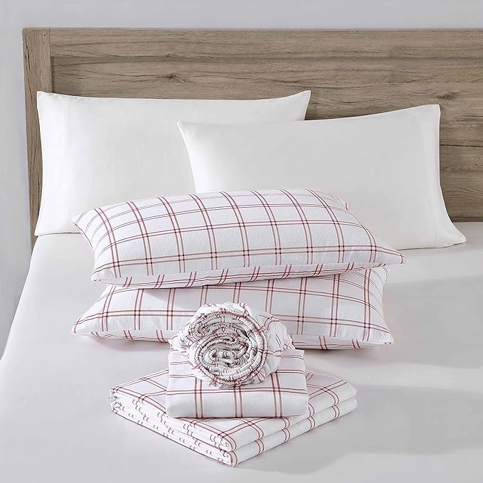Eddie Bauer- Flannel Sheets Full Size, Anti-Pilling & Wrinkle Resistant Cotton, Touchably Soft for All-Season Comfort - Bed Sheets with Matching Pillowcases & Fitted Sheet (Westridge Plaid Orange)