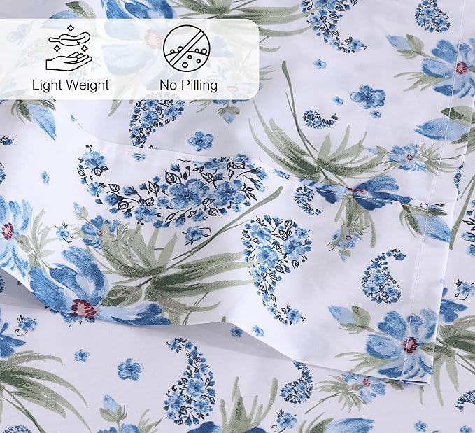 RUVANTI 100% Cotton California King Sheet Sets, 4 Pieces, Soft & Breathable Percale Weave Bedding, Deep Pocket 14", Hotel Standard, Crisp Cool Feel & Durable, Perfect Floral Sheets, Paislyona