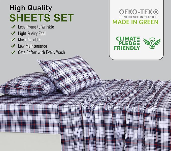 RUVANTI 100% Cotton Full Size Bed Sheets, 4 Pieces, Soft & Breathable Percale Weave Bedding, Deep Pocket 16", Hotel Standard, Crisp Cool Feel, Durable, Perfect Sheet Set Floral, Prussian