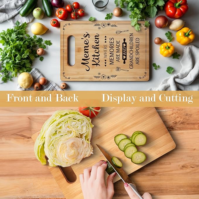 Meme Gifts Cutting Board Chopping Board, Gifts for Meme, Meme Gifts for Grandma, Best Grandma Gifts, Grandma Kitchen Gifts, Meme Grandma Decorative Bamboo Cutting Board for Kitchen