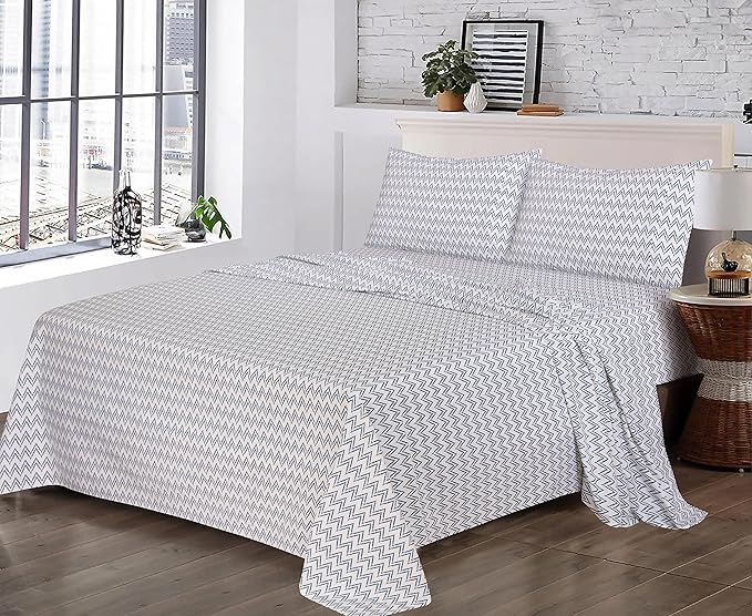 RUVANTI 100% Cotton California King Sheet Sets, 4 Pieces, Soft & Breathable Percale Weave Bedding, Deep Pocket 14", Hotel Standard, Crisp Cool Feel & Durable, Perfect Floral Sheets, Chevron