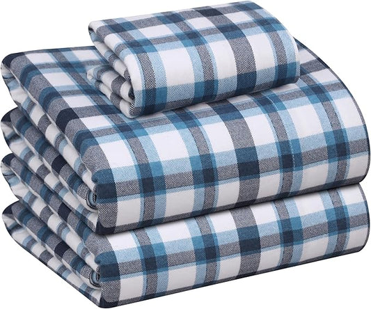 RUVANTI Flannel Sheets Twin Size - 100% Cotton Double Brushed Twin Sheets Set, Deep Pockets 16 Inches, All Seasons Breathable & Extra Soft Bed Sheets, Warm & Cozy, 3 Piece, Gingham Addition