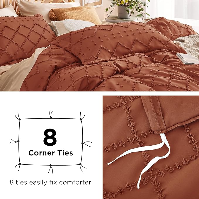 Bedsure Boho Cal King Duvet Cover - Terracotta Breathable & Soft Boho Bedding, Machine Washable Comforter Cover for All Seasons, Includes 1 Duvet Cover 104"x98" with 2 Pillow Shams & Zipper Closure