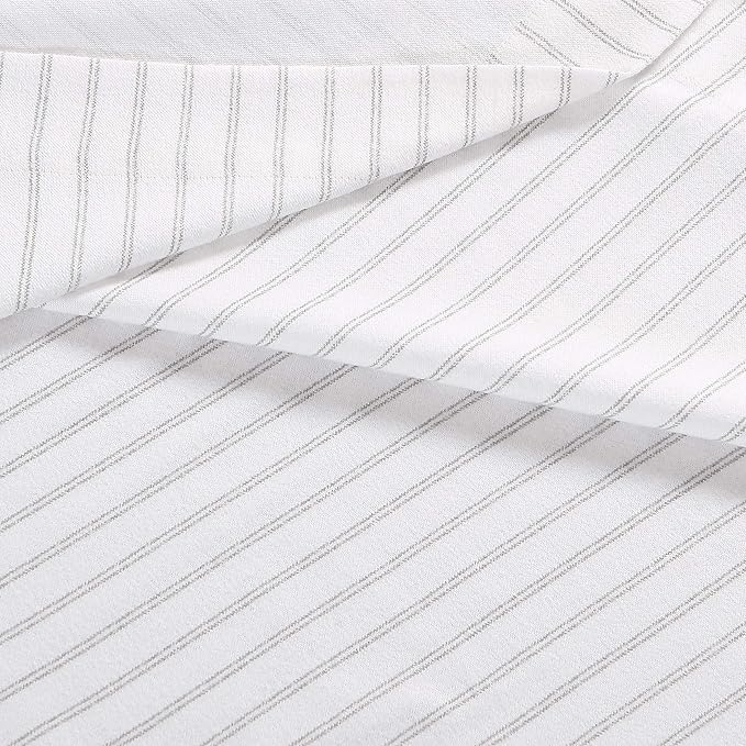 Eddie Bauer - Flannel Sheets Queen Size, Anti-Pilling & Wrinkle Resistant Cotton, Touchably Soft for All-Season Comfort - Bed Sheets with Matching Pillowcases & Fitted Sheet (Trail Stripe Grey)