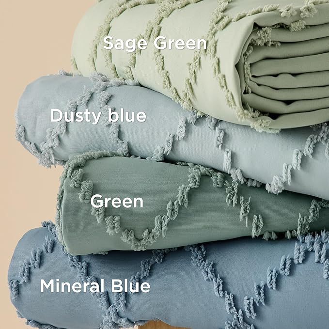 Bedsure Boho Duvet Cover King Size - Dusty Blue Breathable & Soft Boho Bedding, Machine Washable Comforter Cover for All Seasons, Includes 1 Duvet Cover 104"x90" with 2 Pillow Shams & Zipper Closure