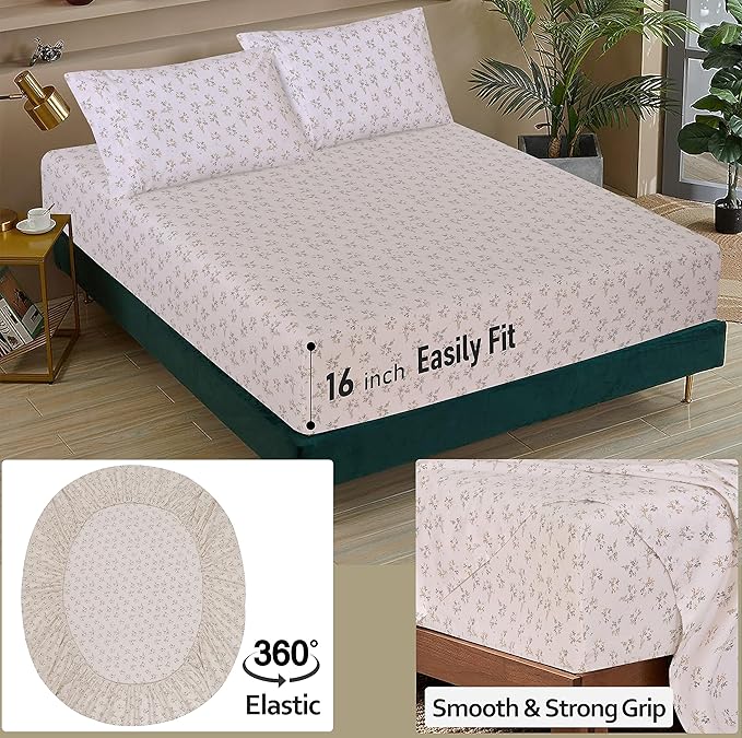 RUVANTI 100% Cotton Twin Sheets Set, 3 Pieces, Soft & Breathable Percale Weave Bedding, Deep Pocket 16", Hotel Standard, Crisp Cool Feel, Durable, Perfect Floral Bed Sheet, Twin Spring