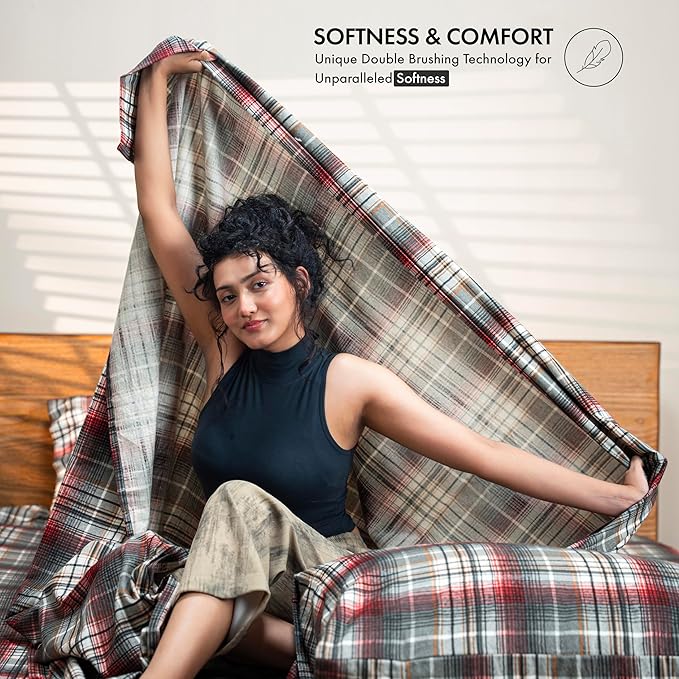 RUVANTI Flannel Sheets Twin Size - 100% Cotton Double Brushed Twin Sheets Set, Deep Pockets 16 Inches, All Seasons Breathable & Extra Soft Bed Sheets, Warm & Cozy, 3 Piece, Halloween Check