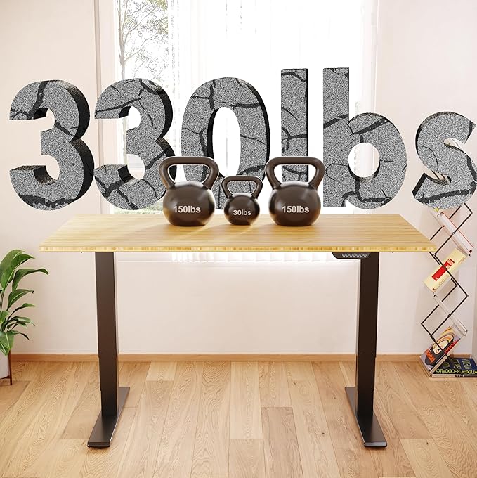 FLEXISPOT E6 MAX Bamboo Dual Motor 3 Stages Standing Desk 55x28 Inch Whole-Piece Board Electric Height Adjustable Stand Up Desk 150KG Load Capacity(Black Frame + Bamboo Desktop)