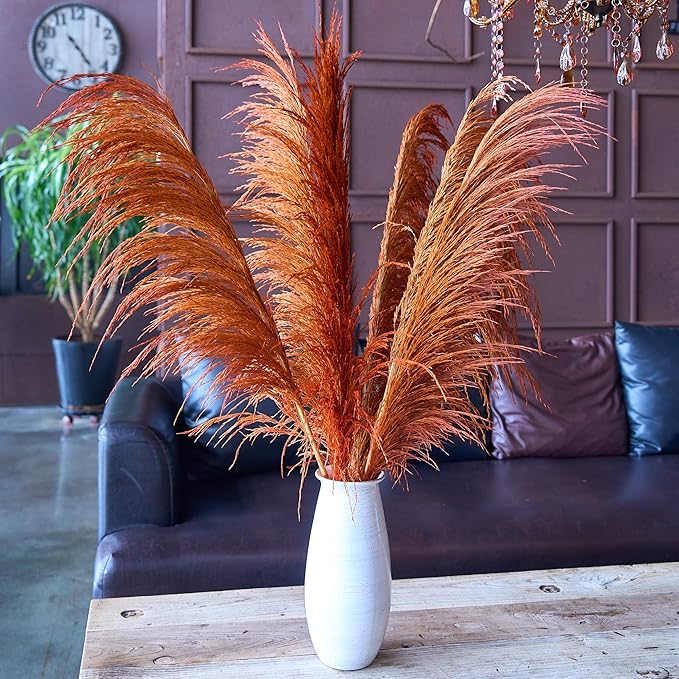 Pampas Grass Decor Tall,Long Pampas, Large Pompas Floral, Elegant Feather Flowers for Wedding Decorations, Living Room Decor (Natural Orange, 8pcs 31.5"(80cm))