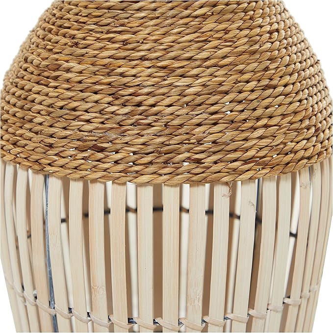 Deco 79 Seagrass Handmade Decorative Vase Wrapped Tall Floor Centerpiece Vase with Open Framed Cream Bamboo Center, Vase for Home Decoration 10" x 10" x 25", Brown