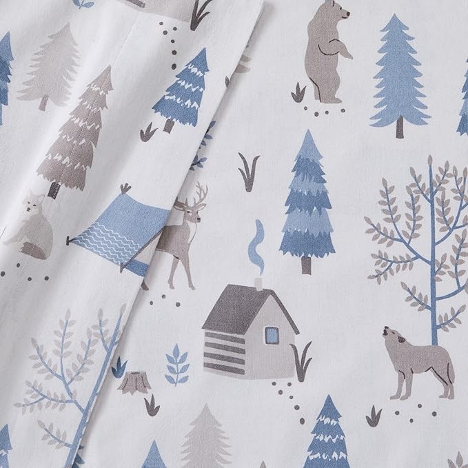 Market & Place 100% Turkish Cotton Flannel Sheet Set | 4 Piece Deep Pocket Novelty Cozy Winter Bed Sheets | Double Brushed for Extra Softness & Comfort | Alpine Collection (King, Winter Wildlife)