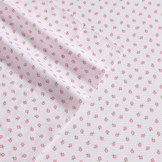 Laura Ashley Kids - Twin Sheet Set, Soft & Wrinkle-Resistant Toddler Bedding Set, Deep Pockets, Girl Bed Sheets with Matching Fitted Sheet & Pillowcase (Sweet Lady Bugs Pink)