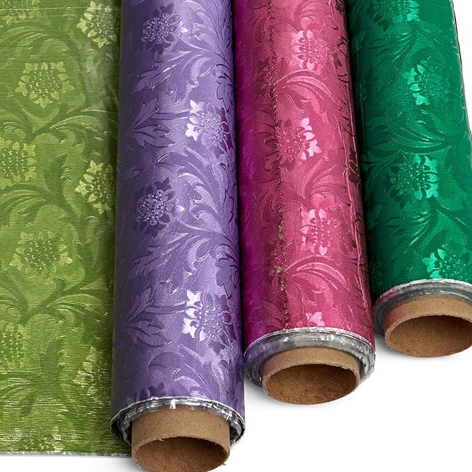 Paper Mart Silver Floral Foil, 20 Inches by 10 Yards, Poly Lined, Embossed Flower Wrapping Paper for Bouquets, Plants, and Decor