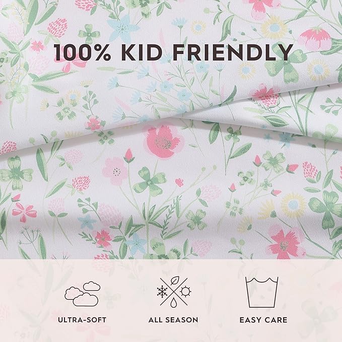 Laura Ashley Kids - Queen Sheet Set, Soft & Wrinkle-Resistant Toddler Bedding Set, Fun & Whimsical Bedroom Decor, Ideal Girl Room Essentials, Bed Sheets with Matching Pillowcases (Posey Dance Pink)