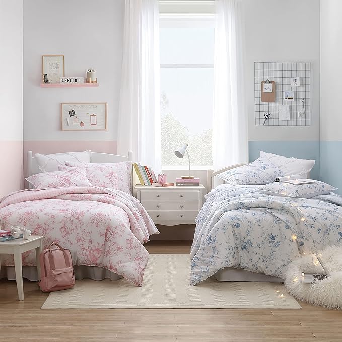 Laura Ashley - Twin XL Comforter Set, Reversible Cotton Bedding with Matching Sham, Medium Weight for Year Round Use, Oeko-Tex Certified, Dorm Essentials, Coquette Room Decor (Delphine Mauve Pink)