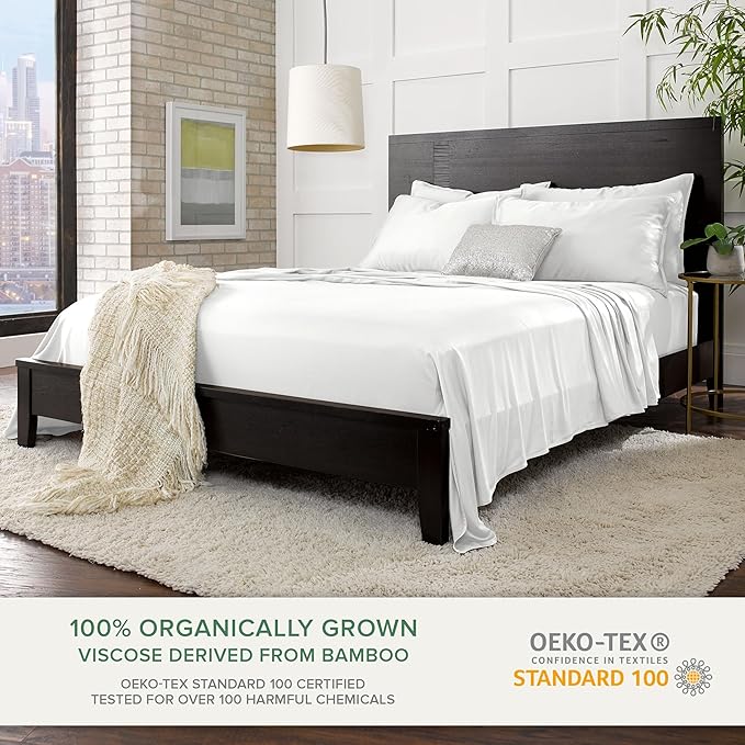 King Sheets by Pure Bamboo, Genuine 100% Organic Viscose Derived from Bamboo Bed Sheet Set, Soft & Cooling, Double Stitching, 2 Year Quality Promise (King, White)