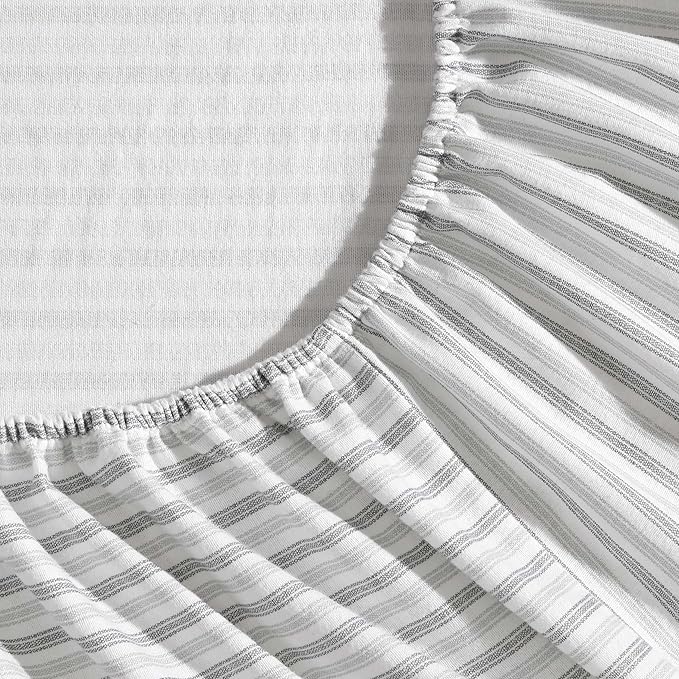 Eddie Bauer - King Bed Sheets, Cotton Flannel Bedding Set with Matching Pillowcases, Brushed for Extra Softness, Deep Pocket, Oeko-Tex Certified (Ticking Stripe Grey)