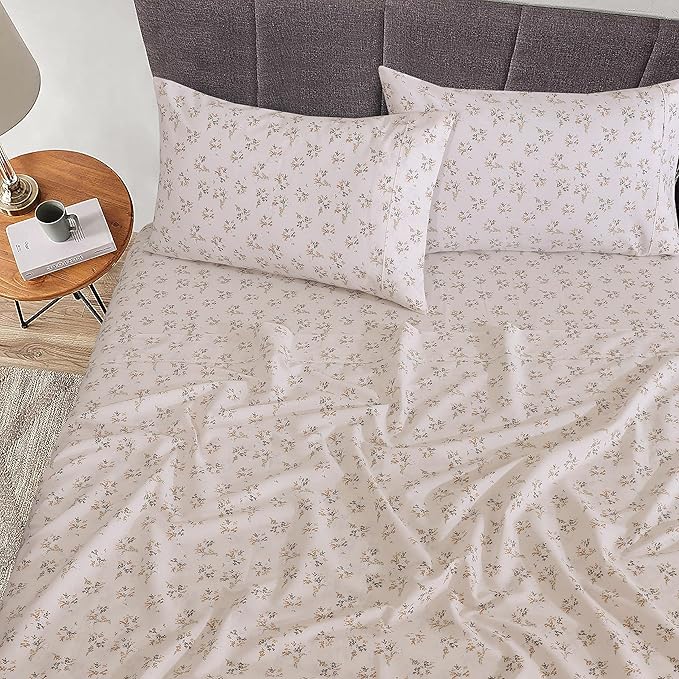 RUVANTI 100% Cotton King Size Sheets Set, 4 Pieces, Soft & Breathable Percale Weave Bedding, Deep Pocket 16", Hotel Standard, Crisp Cool Feel, Durable, Perfect Floral Bed Sheet, Twin Spring