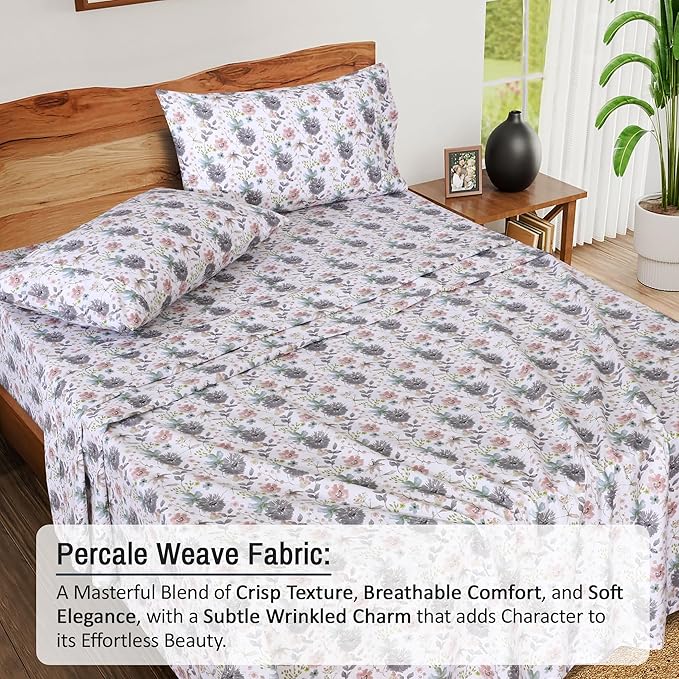 RUVANTI 100% Cotton Twin XL Sheet Sets, 3 Pieces, Soft & Breathable Percale Weave Bedding, Deep Pocket 16", Hotel Standard, Crisp Cool Feel, Durable, Perfect Size Floral Sheets, Dandelion Field
