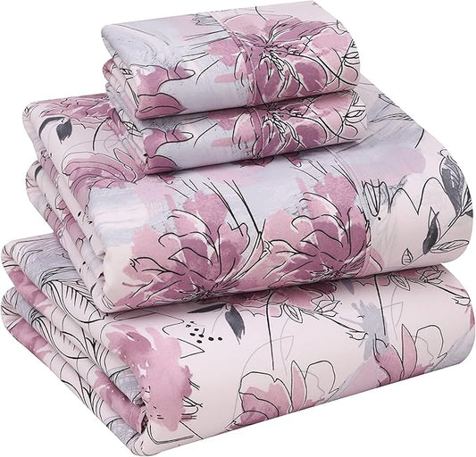 RUVANTI 100% Cotton California King Sheet Sets, 4 Pieces, Soft & Breathable Percale Weave Bedding, Deep Pocket 14", Hotel Standard, Crisp Cool Feel & Durable, Perfect Floral Sheets, Lilac Floral
