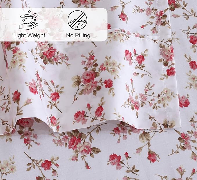 RUVANTI 100% Cotton King Size Sheets Set, 4 Pieces, Soft & Breathable Percale Weave Bedding, Deep Pocket 16", Hotel Standard, Crisp Cool Feel, Durable, Perfect Floral Bed Sheet, Bouquet