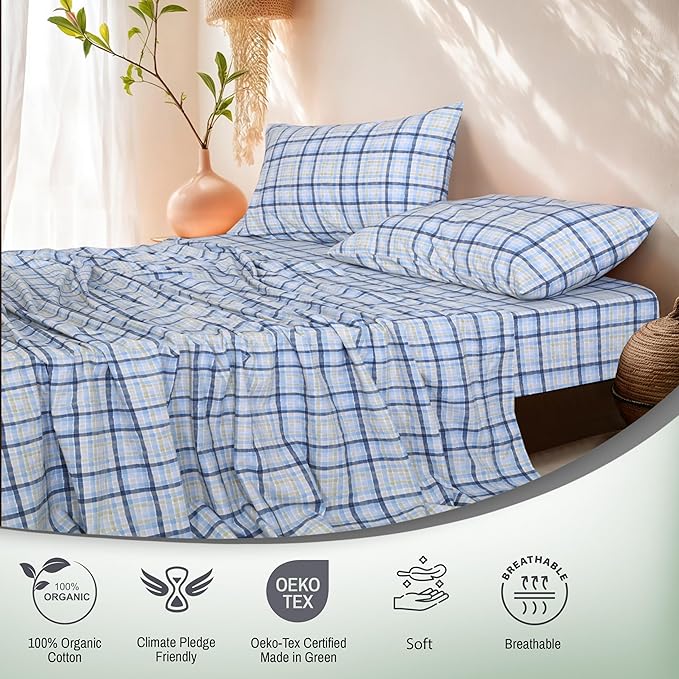 RUVANTI 100% Organic Cotton Sheets Full Size, Percale Weave, GOTS Certified, 4-Piece Set, Deep Pocket 15", Crisp & Breathable, Soft Durable Bedding, Sábanas Algodón Orgánico – Pastel Print