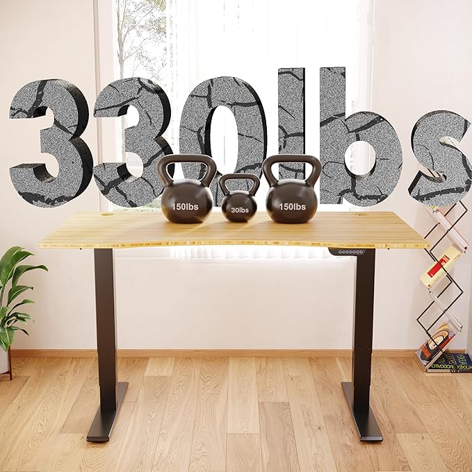 FLEXISPOT E6 MAX Bamboo Dual Motor 3 Stages Standing Desk 72x30 Inch Whole-Piece Board Electric Height Adjustable Stand Up Desk 150KG Load Capacity(Black Frame + Bamboo Curved Desktop)