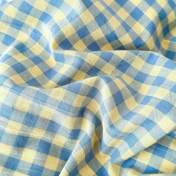 LifeTB Blue Yellow Gingham Comforter Set King 3 Pieces Soft Fluffy Grid Checkered Pattern Comforter with 2 Pillowcases Farmhouse Gingham Bedding Set Modern Style Geometric Plaid Comforter Set