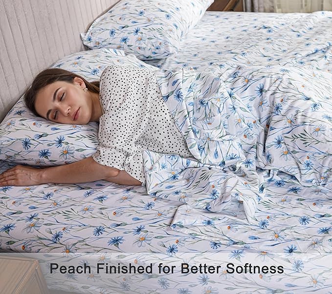 RUVANTI 100% Organic Cotton Sheets California King, Percale Weave, GOTS Certified, 4-Piece Set, Deep Pocket 13", Crisp & Breathable, Soft Durable Bedding, Sábanas Algodón Orgánico – Daisy Bud