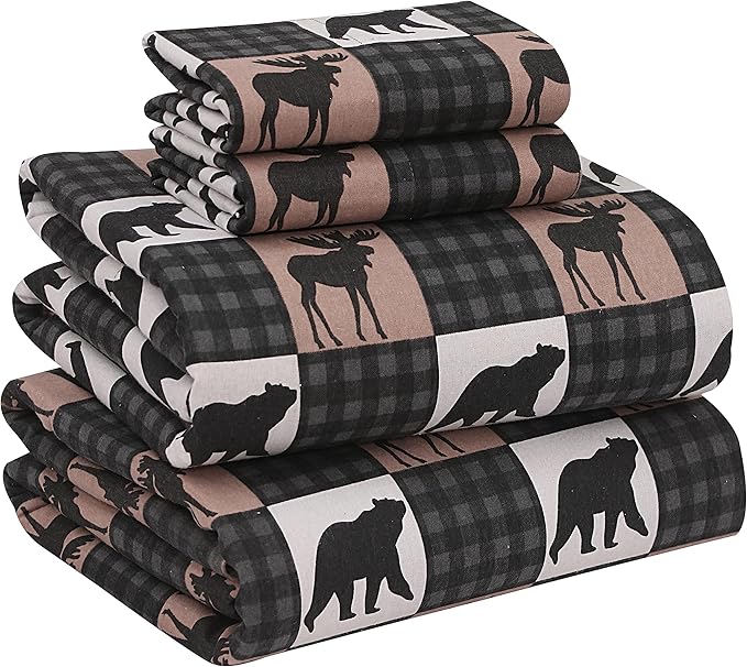 RUVANTI Flannel Sheets California King Size - 100% Cotton Brushed Cal King Bed Sheets Set - Deep Pockets 14 Inches - All Seasons Breathable & Extra Soft - Warm & Cozy, 4 Piece, Wilderness Plaid