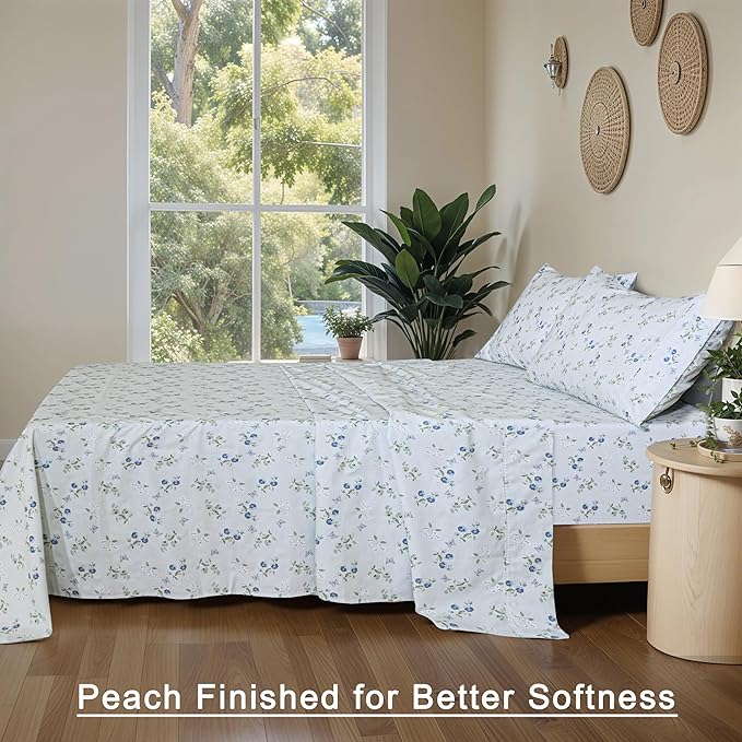 RUVANTI 100% Organic Cotton Sheets King Size, Percale Weave, GOTS Certified, 4-Piece Set, Deep Pocket 15", Crisp & Breathable, Soft Durable Bedding, Sábanas Algodón Orgánico – Butter Flight