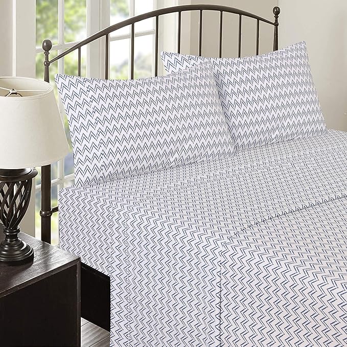 RUVANTI 100% Cotton King Size Sheets Set, 4 Pieces, Soft & Breathable Percale Weave Bedding, Deep Pocket 16", Hotel Standard, Crisp Cool Feel, Durable, Perfect Floral Bed Sheet, Chevron