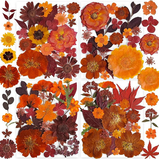 141PCS Brown Fall Dried Pressed Flowers for Resin - YouthBro Real Nature Flowers Butterfly Stikers Set for Christmas DIY Candle Soap Vase Making Nail Card Scrapbook Art Craft Floral Decors