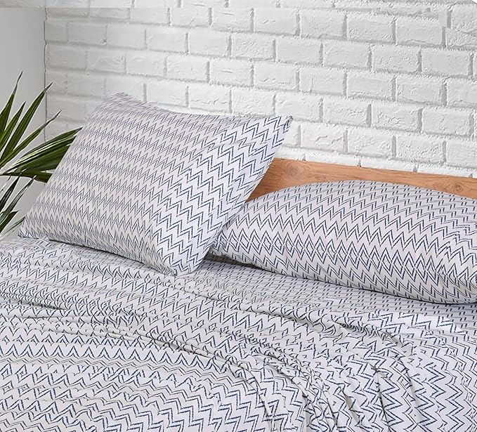 RUVANTI 100% Cotton California King Sheet Sets, 4 Pieces, Soft & Breathable Percale Weave Bedding, Deep Pocket 14", Hotel Standard, Crisp Cool Feel & Durable, Perfect Floral Sheets, Chevron