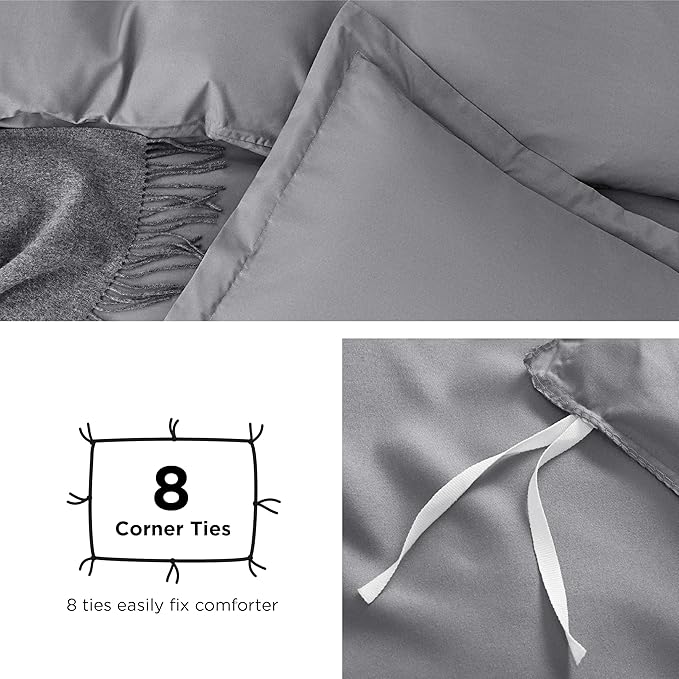 Bedsure Duvet Cover King Size - Soft Double Brushed Bedding Set for Kids & Adults, Zipper Closure, 3 Pieces, Includes 1 Duvet Cover (104"x90") & 2 Pillow Shams, NO Comforter, Grey