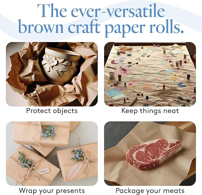 Craft Paper Roll, 17.75 x 2400 Inches Brown Kraft Paper, Eco-Friendly, Ideal for Bulletin Boards, Wrapping, Shipping