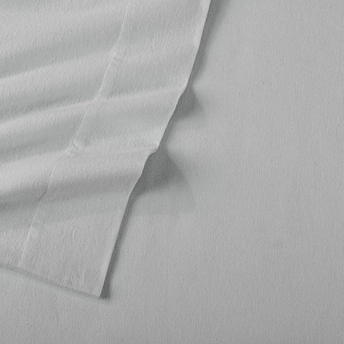 Market & Place 100% Cotton Queen Flannel Sheet Set | 4 Piece Deep Pocket Solid Cozy Winter Bed Sheets | Double Brushed for Extra Softness & Comfort | Chalet Collection (Queen, Light Grey)