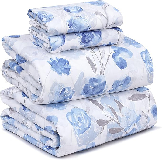 RUVANTI 100% Cotton Full Size Bed Sheets, 4 Pieces, Soft & Breathable Percale Weave Bedding, Deep Pocket 16", Hotel Standard, Crisp Cool Feel, Durable, Perfect Sheet Set Floral, Monotones