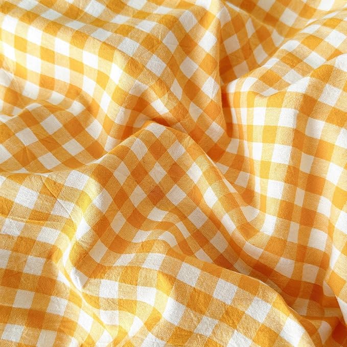 LifeTB Yellow Gingham Comforter King Comforter Set Geometric Checkered Plaid Bedding Comforter with 2 Pillowcases Fluffy Soft Lightweight Bedding Boho Grid Plaid Comforter Set King for All Seasons
